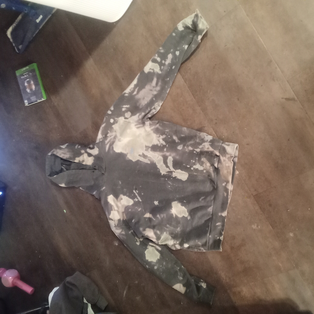 Men's Black and White Hoodie With Bleach Art Splatter